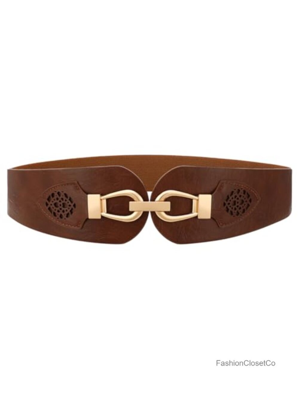Vintage Stretchy Elastic Belt with Chunky Gold Buckle for Dresses
